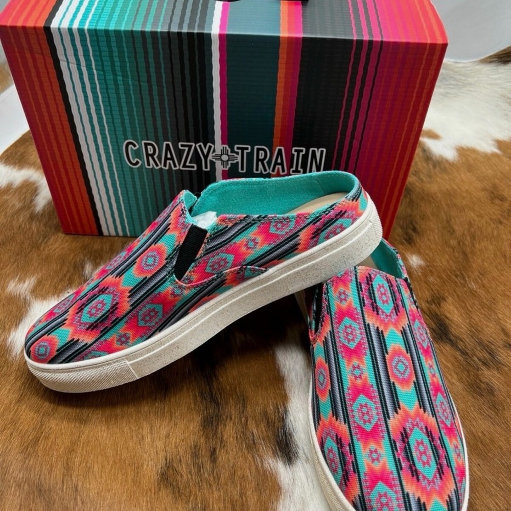 BNWOB Crazy Train Horizon Serape Colorful Slip-On Women's Shoes size 8